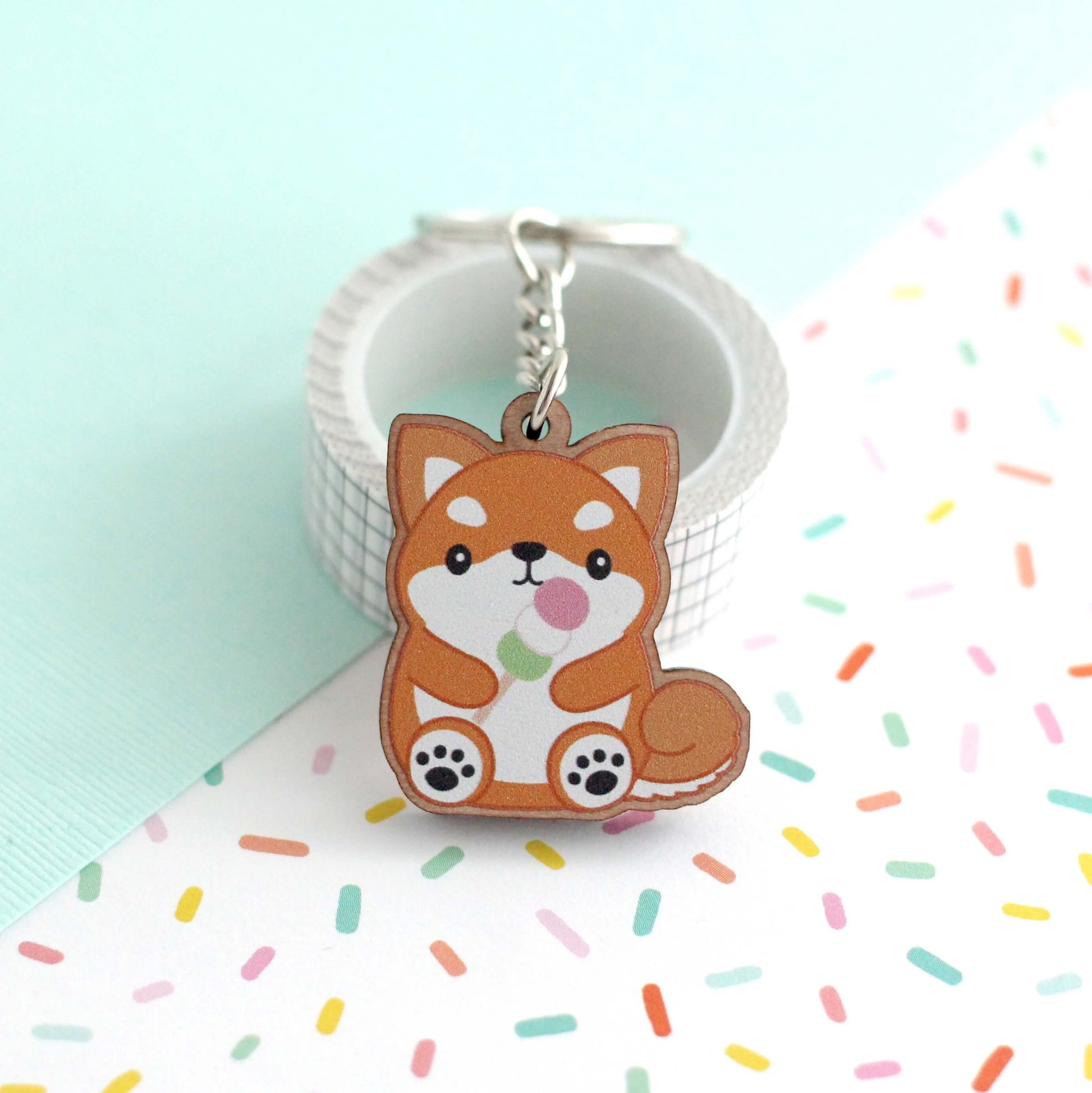Porte-clés en bois Shiba Inu