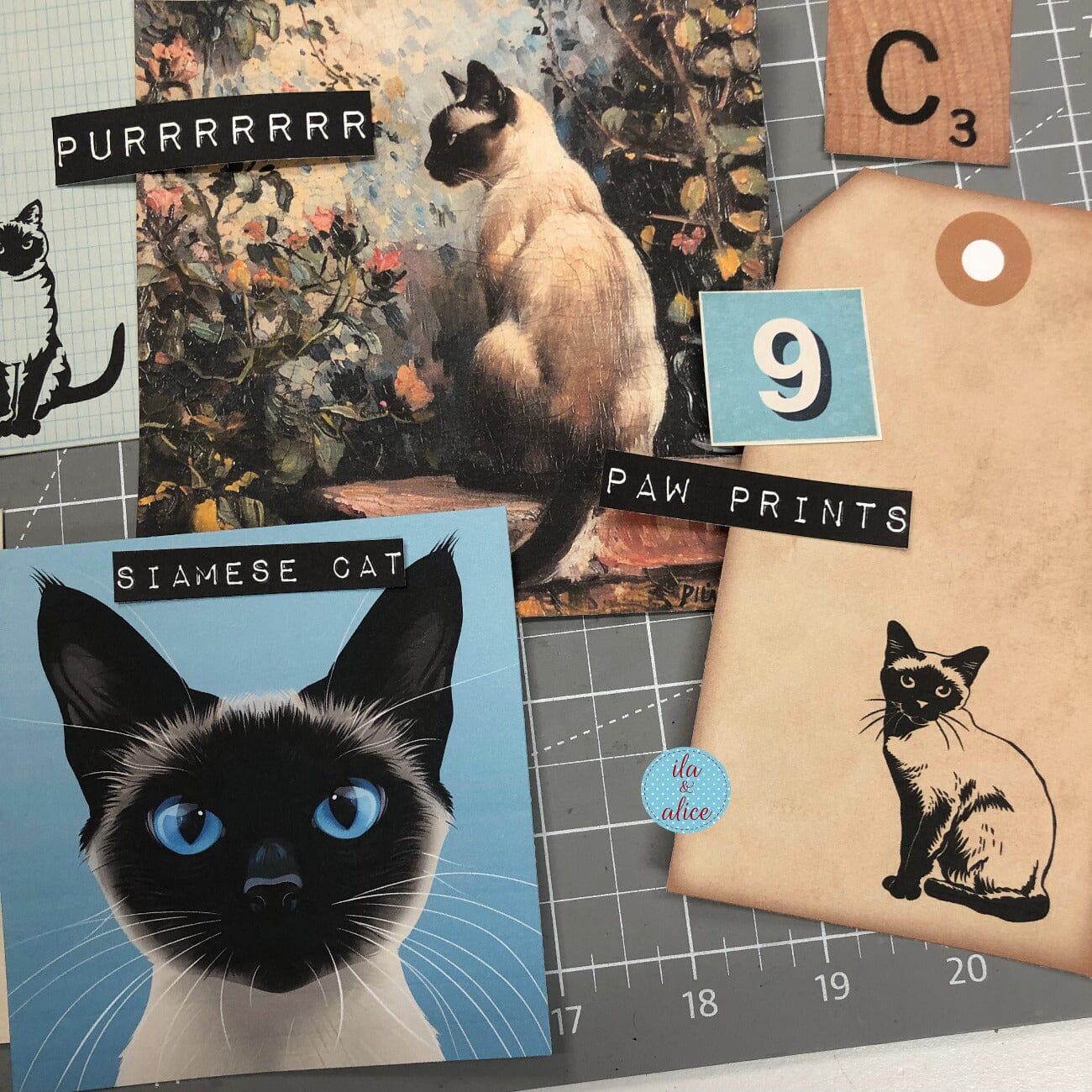 Digital Siamese Cat Junk Journal Ephemera