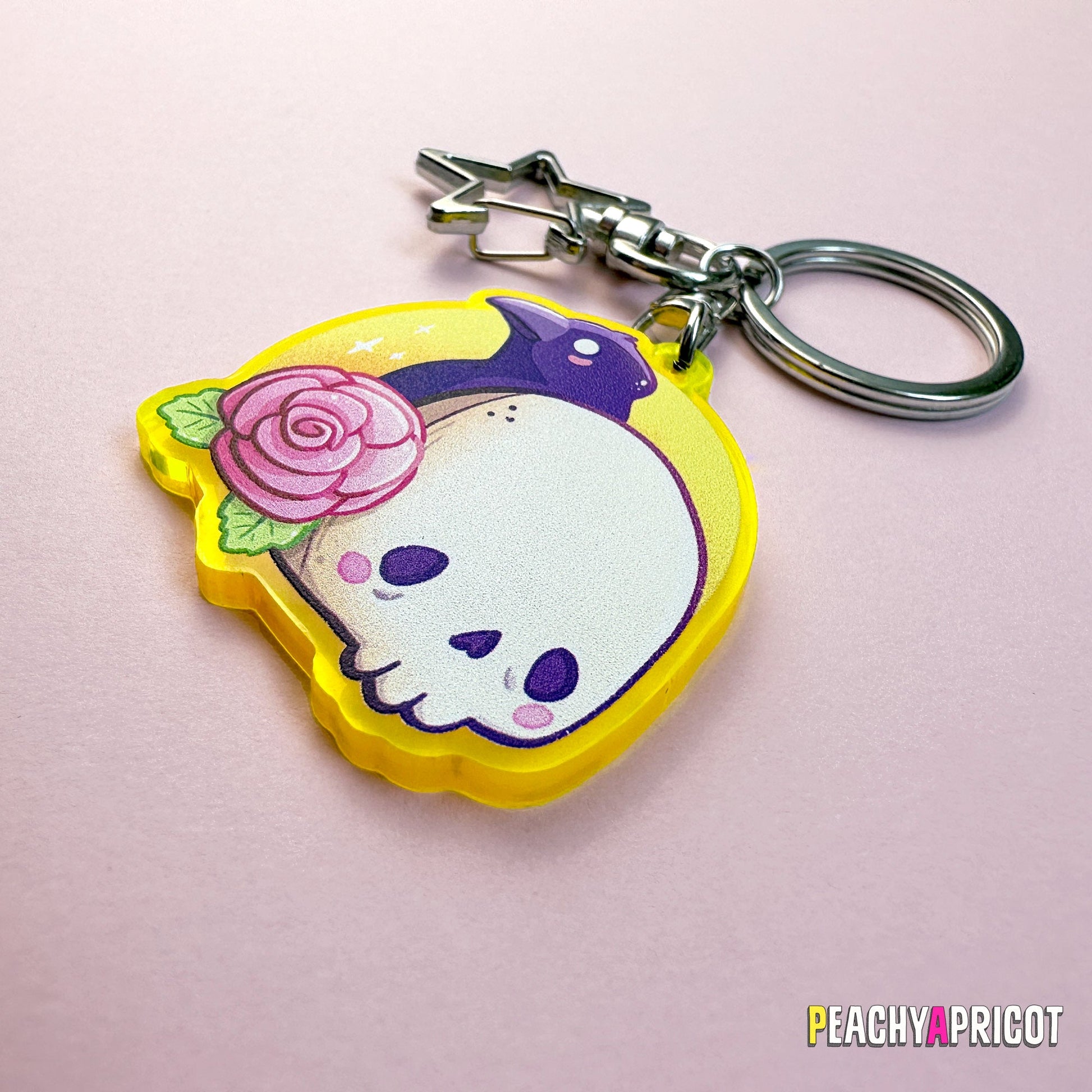 Pastel Goth Skull and Rose Keychain