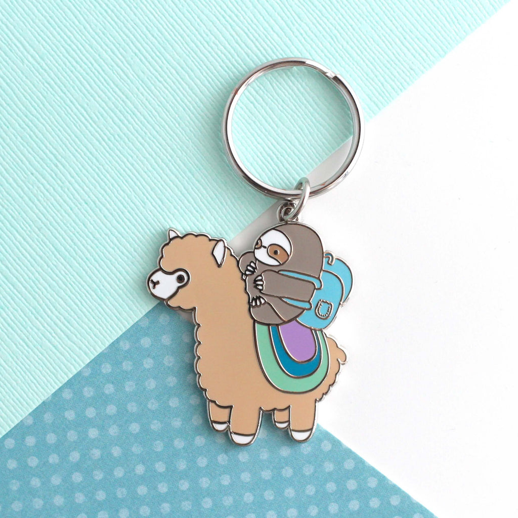 Sloth and Alpaca Adventurer Enamel Keychain