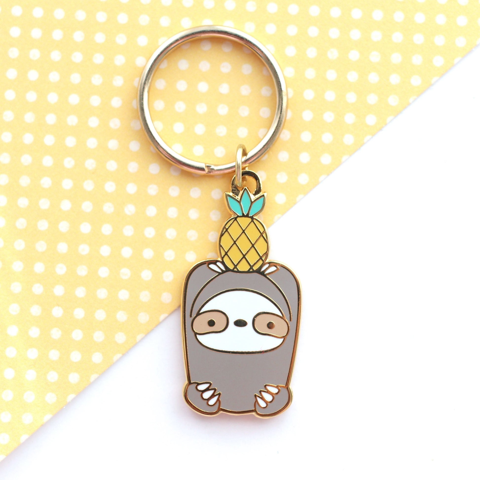 Porte-clés en émail ananas paresseux - Porte-clés animal mignon