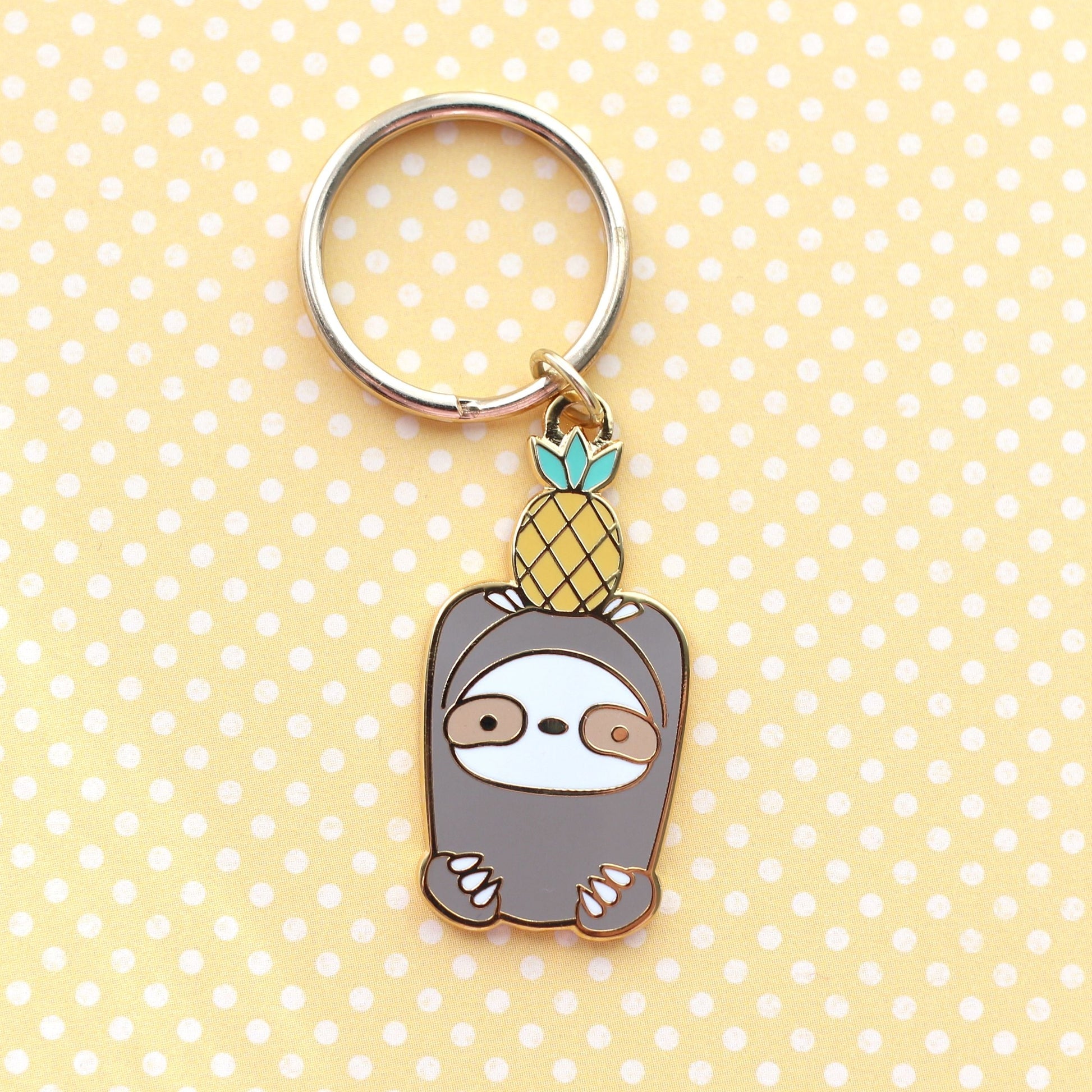 Porte-clés en émail ananas paresseux - Porte-clés animal mignon