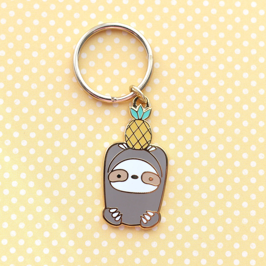 Pineapple Sloth Enamel Keychain - Cute Animal Keychain