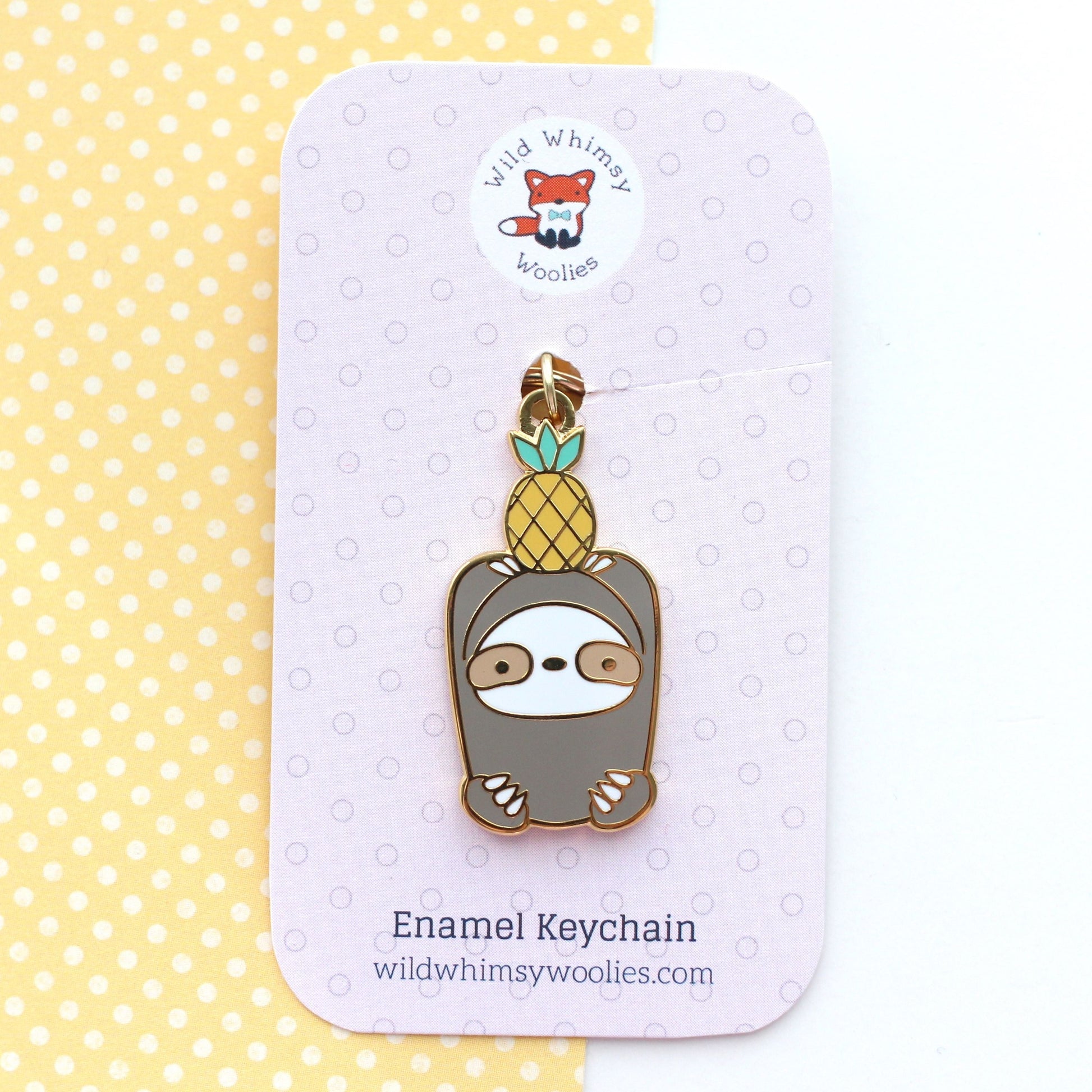 Pineapple Sloth Enamel Keychain - Cute Animal Keychain