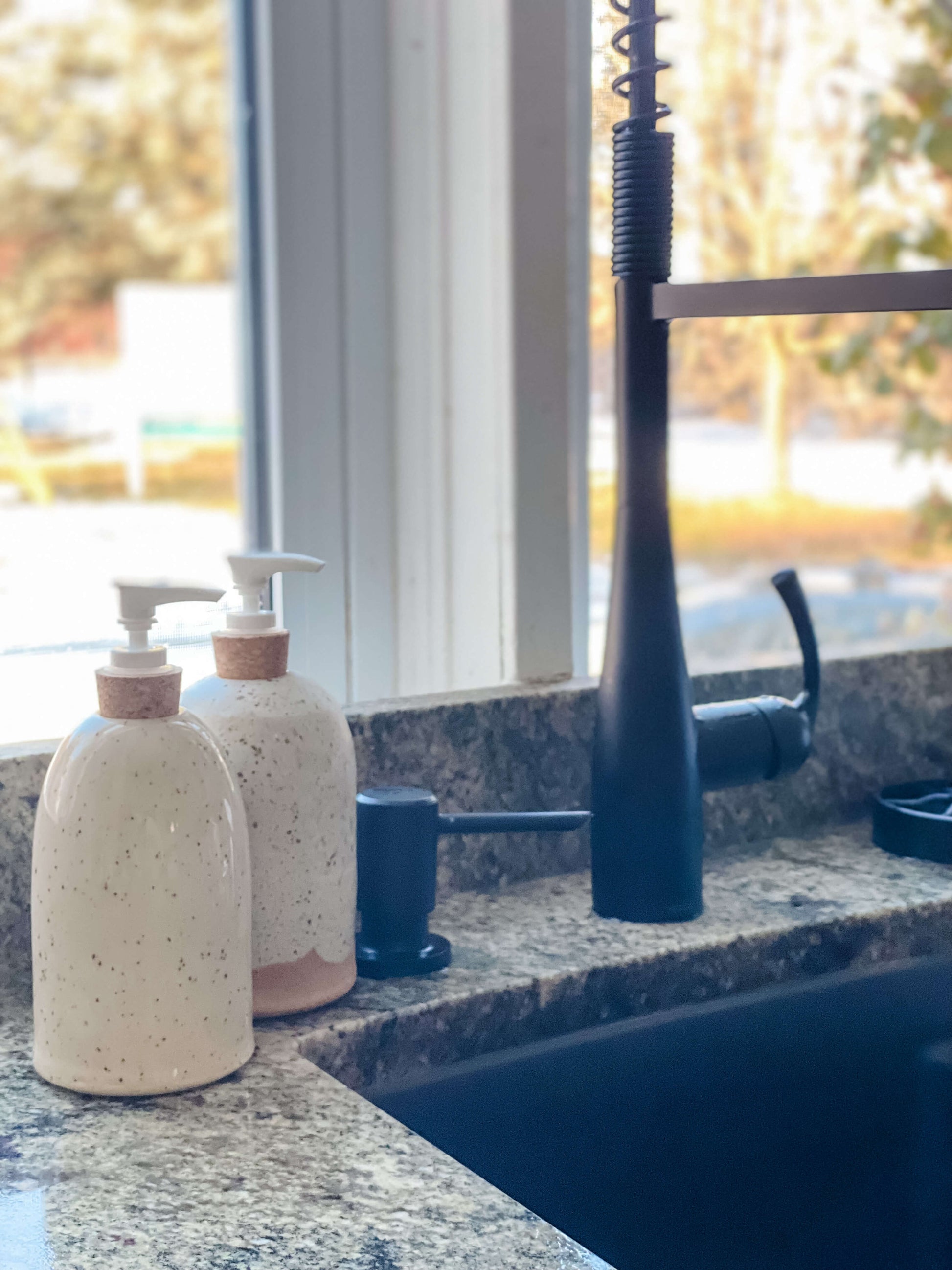 Cream Speckled Stoneware Pottery Soap Pumps