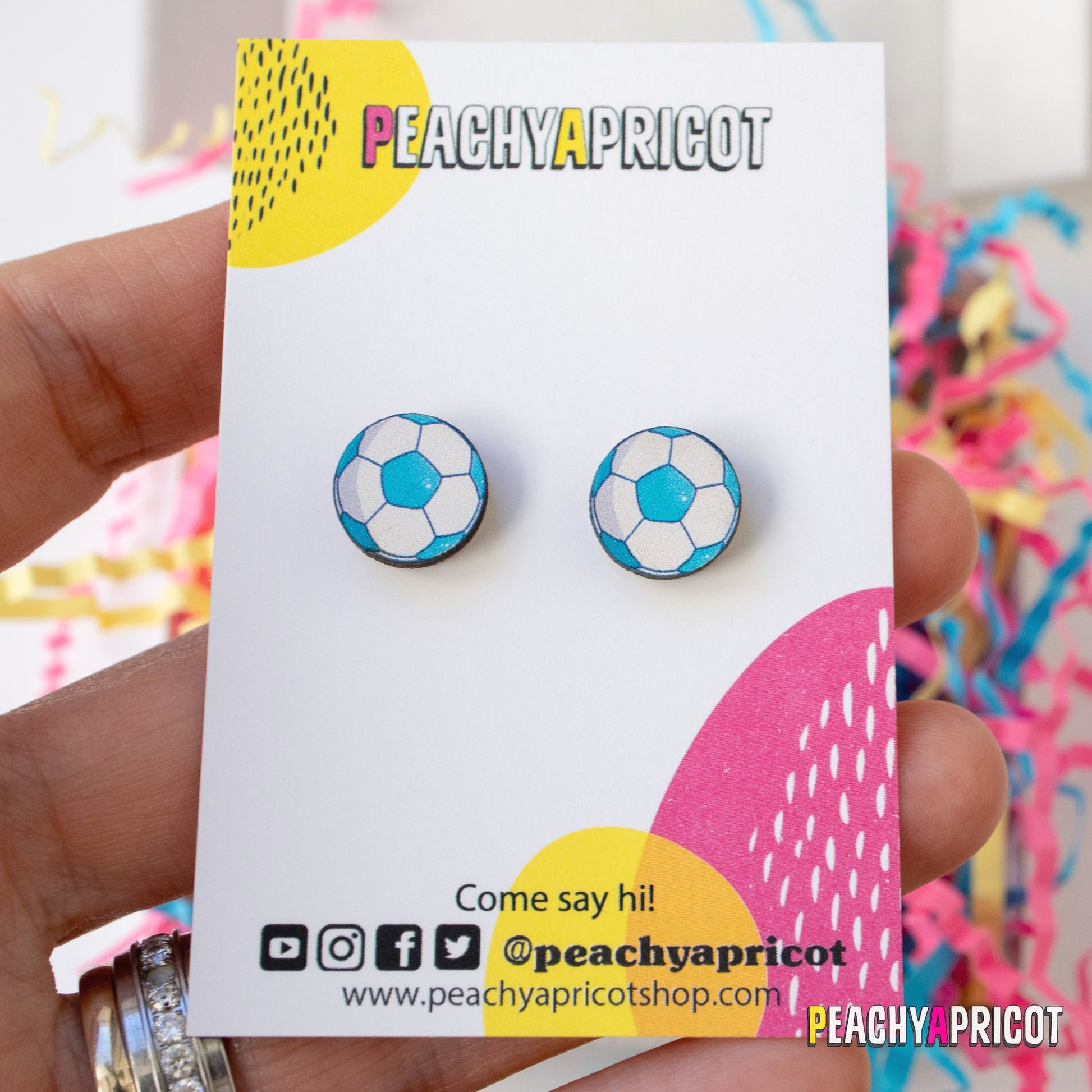 Boucles d'oreilles ballon de football - Bleu sarcelle