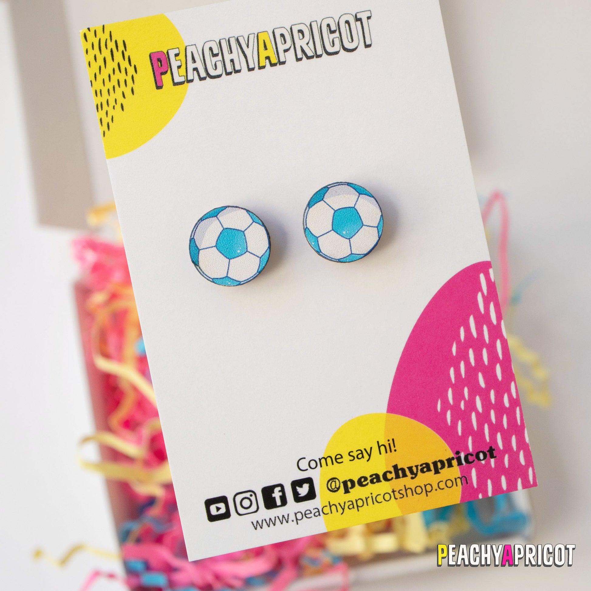 Boucles d'oreilles ballon de football - Bleu sarcelle
