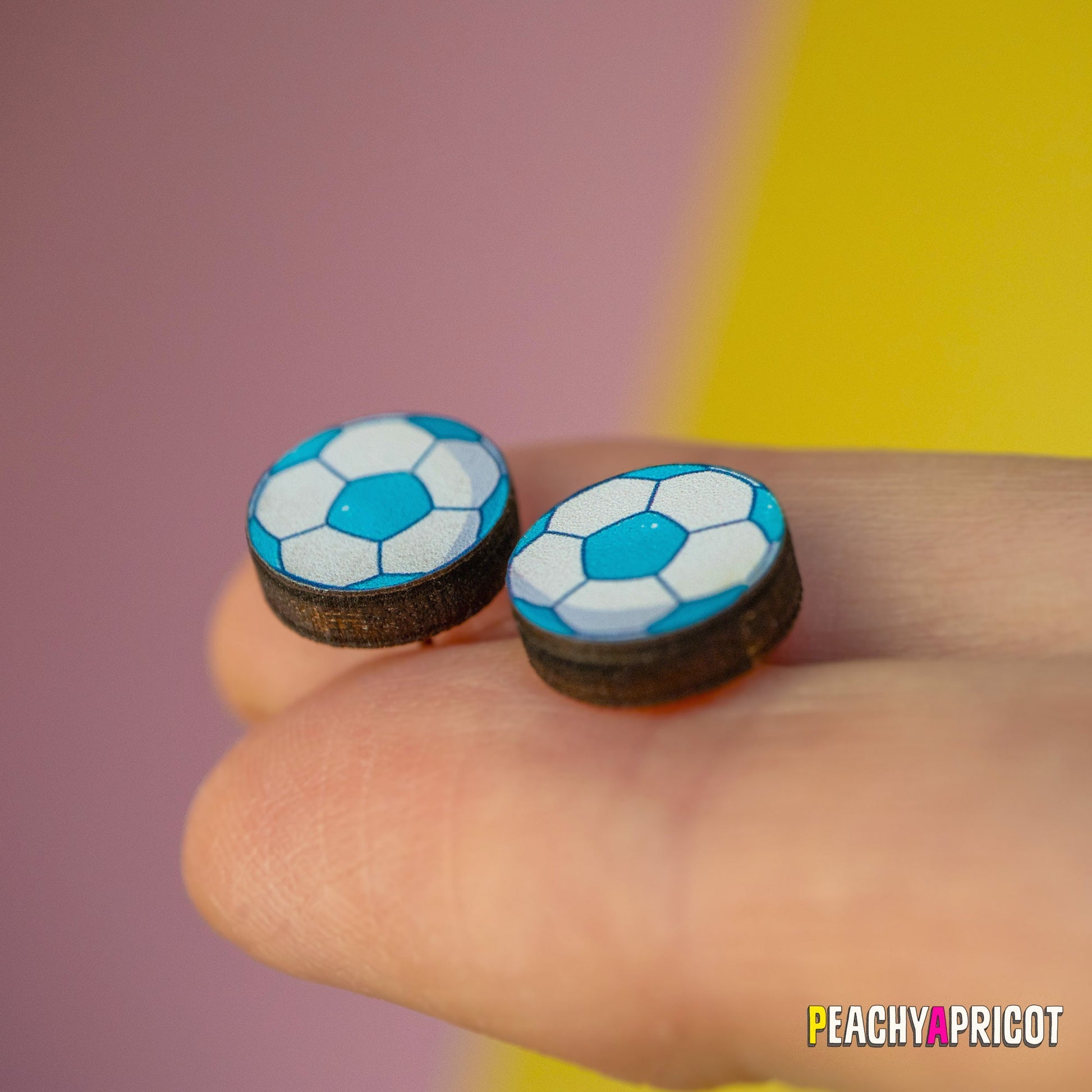 Boucles d'oreilles ballon de football - Bleu sarcelle