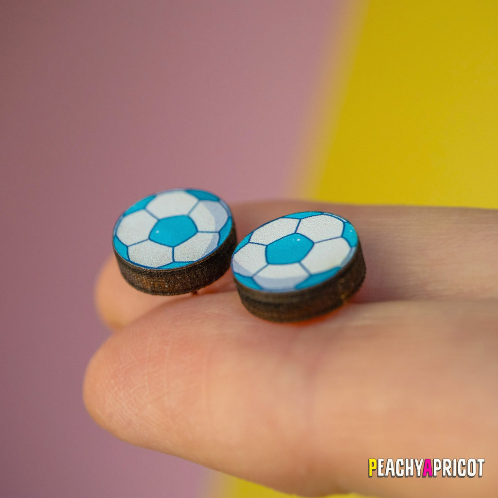 Boucles d'oreilles ballon de football - Bleu