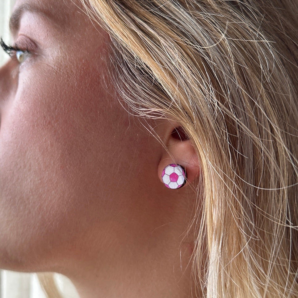 Boucles d'oreilles ballon de football - Bleu sarcelle