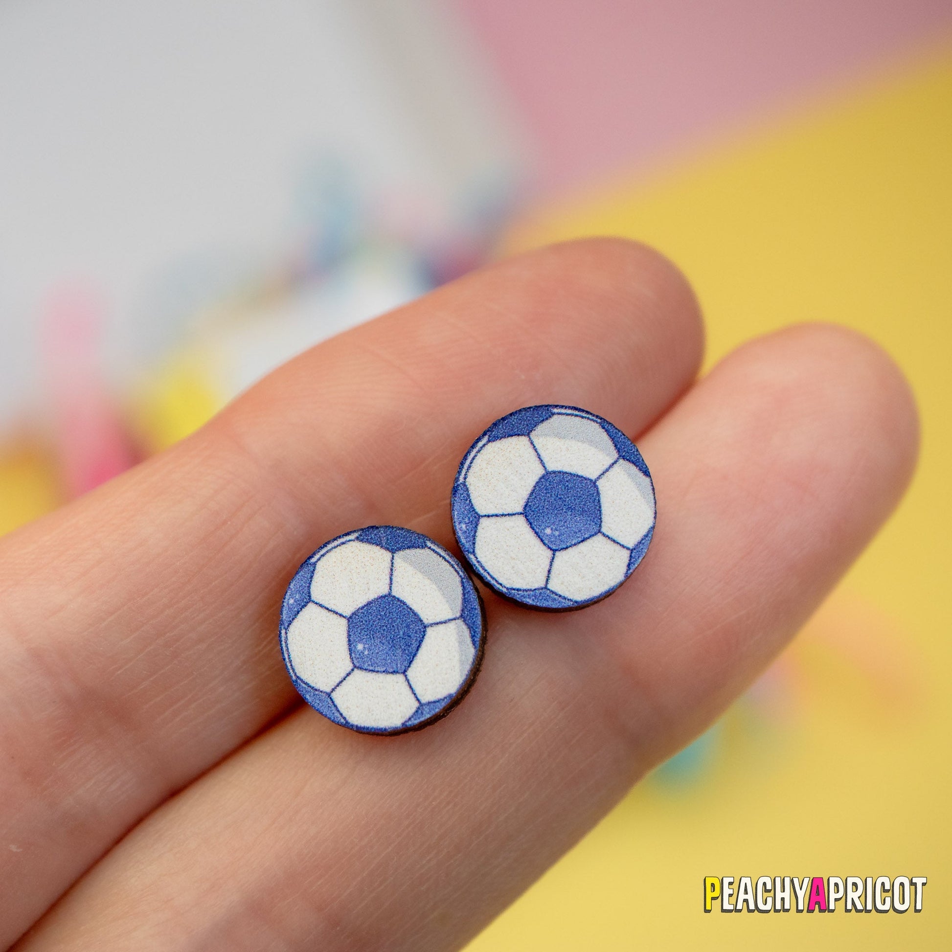 Boucles d'oreilles ballon de football - Bleu sarcelle