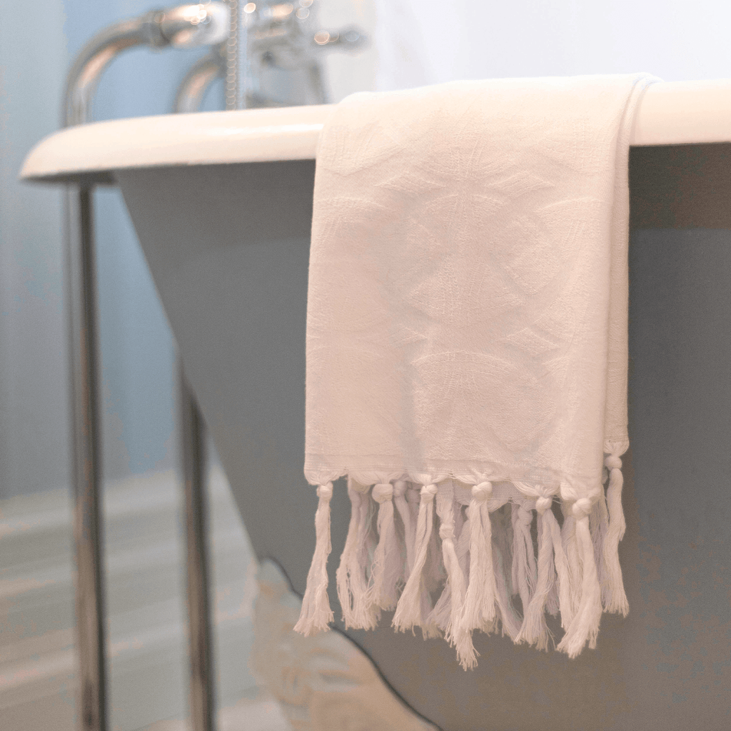 Spa Quality Turkish Hand Towel in White with a Surface Pattern Texture