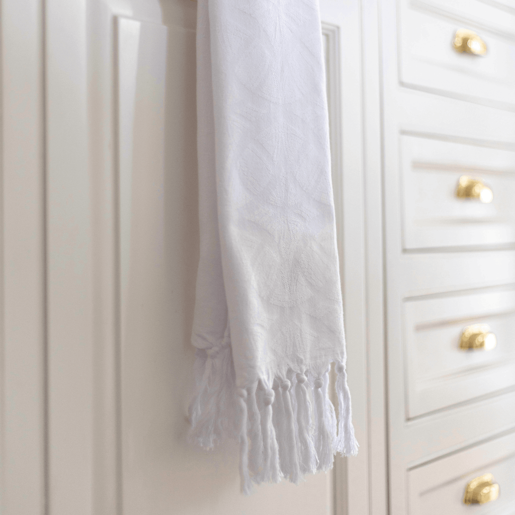 Spa Quality Turkish Hand Towel in White with a Surface Pattern Texture