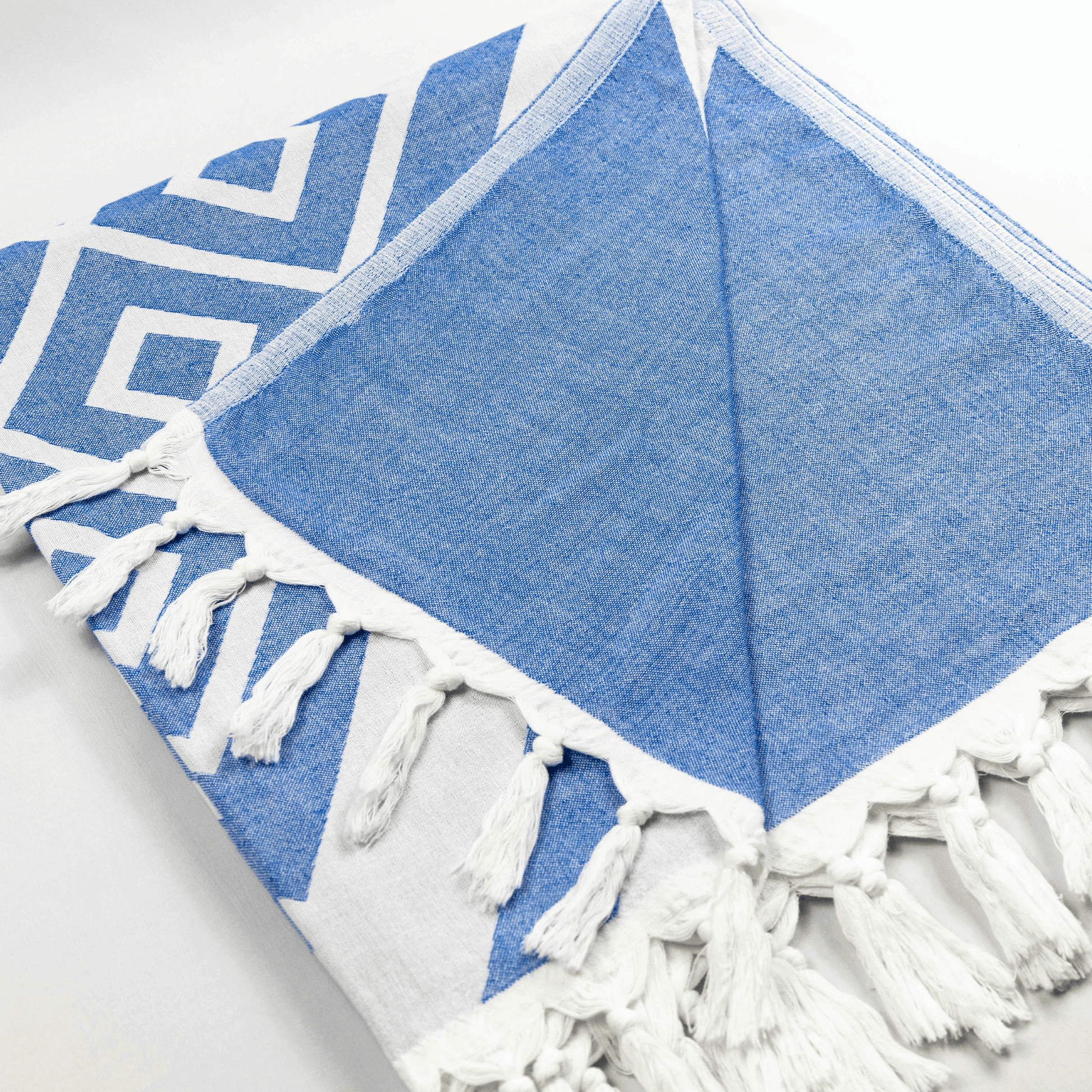 Everyday Luxury Turkish Body Towel in Blue & White Geometric Diamonds