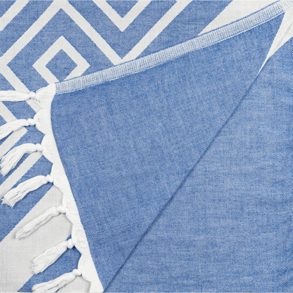 Everyday Luxury Turkish Body Towel in Blue & White Geometric Diamonds