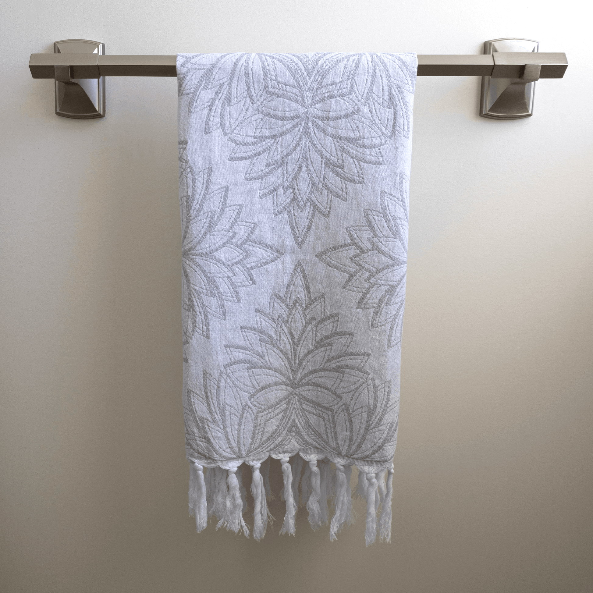 Spa Quality Turkish Hand Towel in Grey & White Geometric Floral