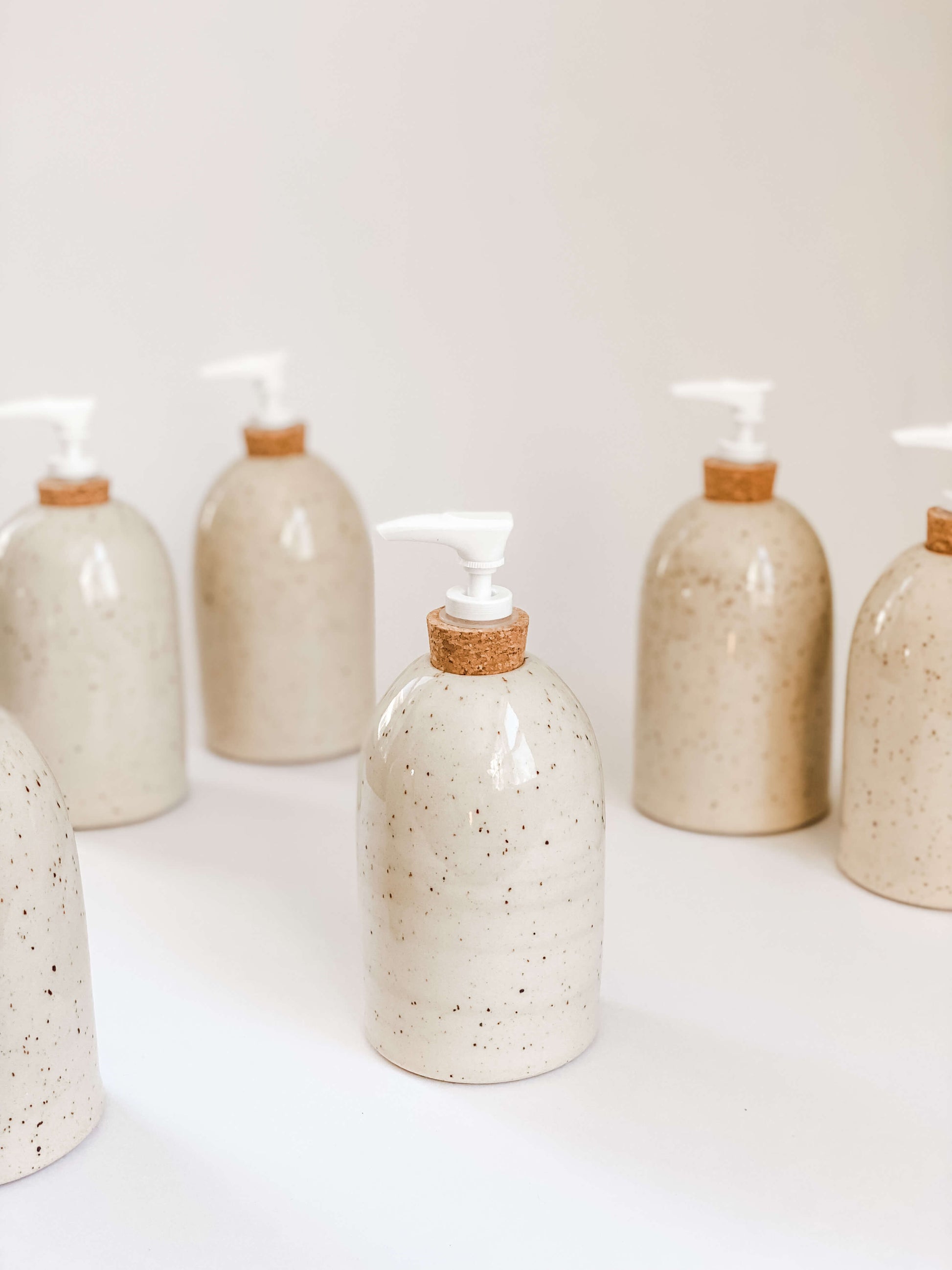 Cream Speckled Stoneware Pottery Soap Pumps