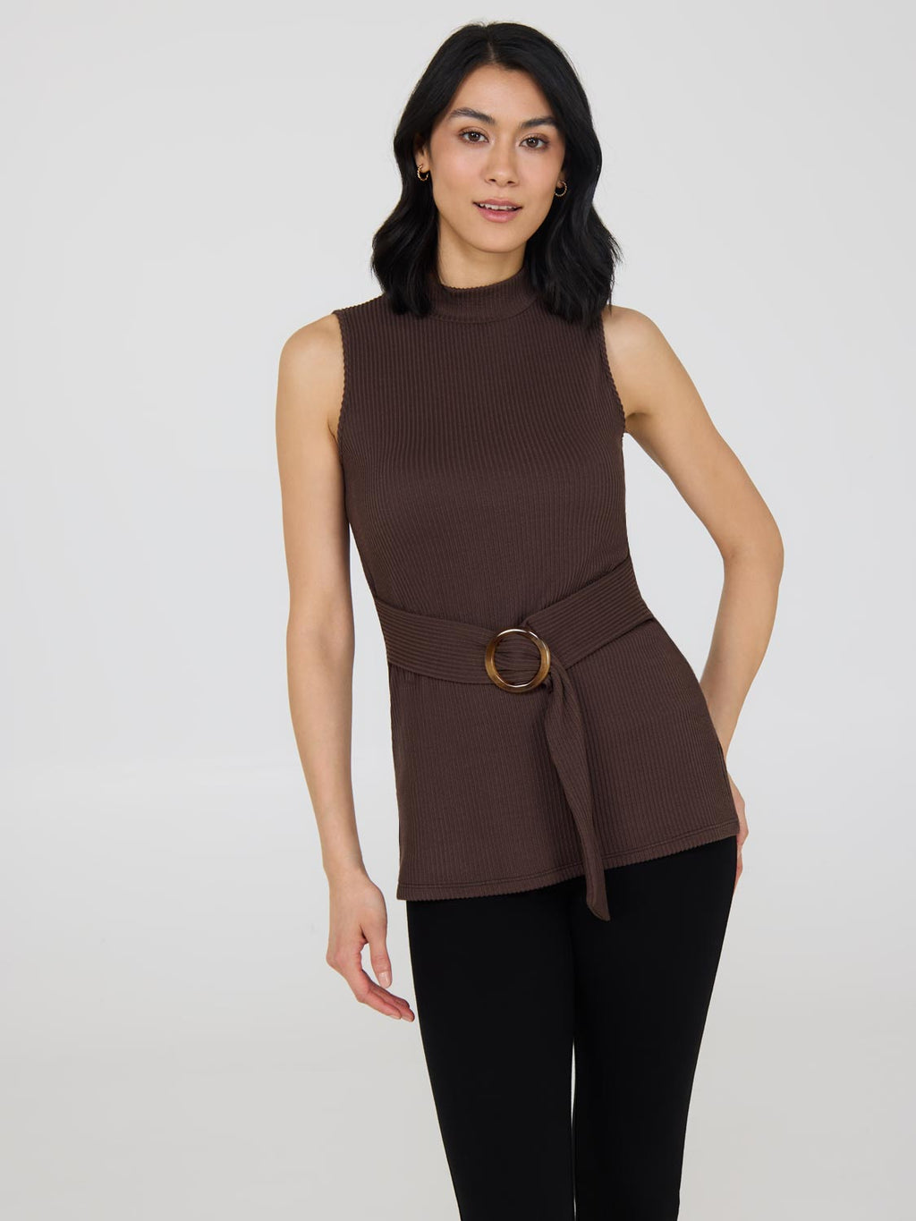 Sleeveless Mock Neck Belted Tunic