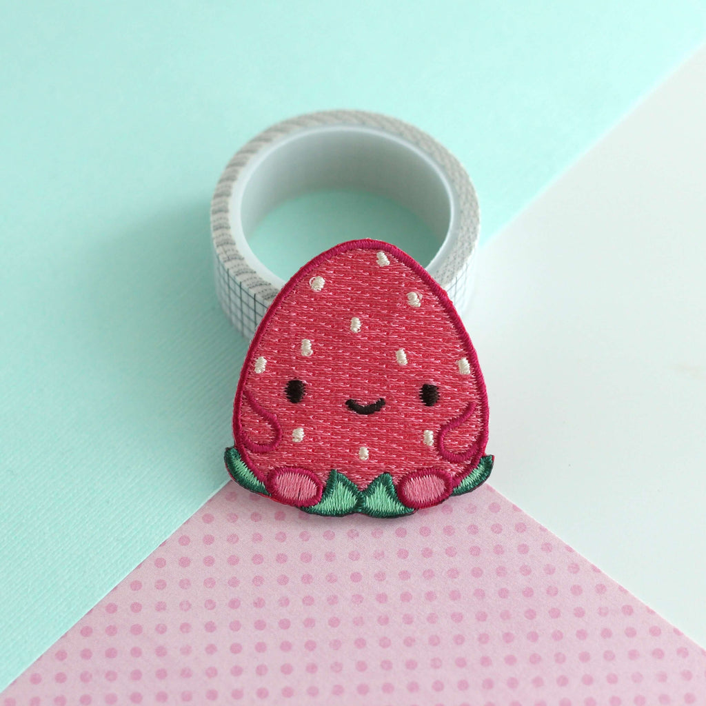 Happy Strawberry Embroidered Iron-On Patch