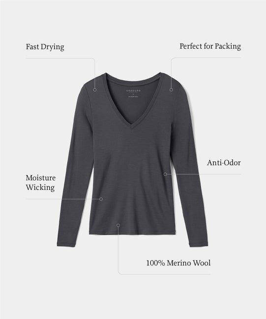 Pull slim à manches longues et col en V en mérinos pour femme