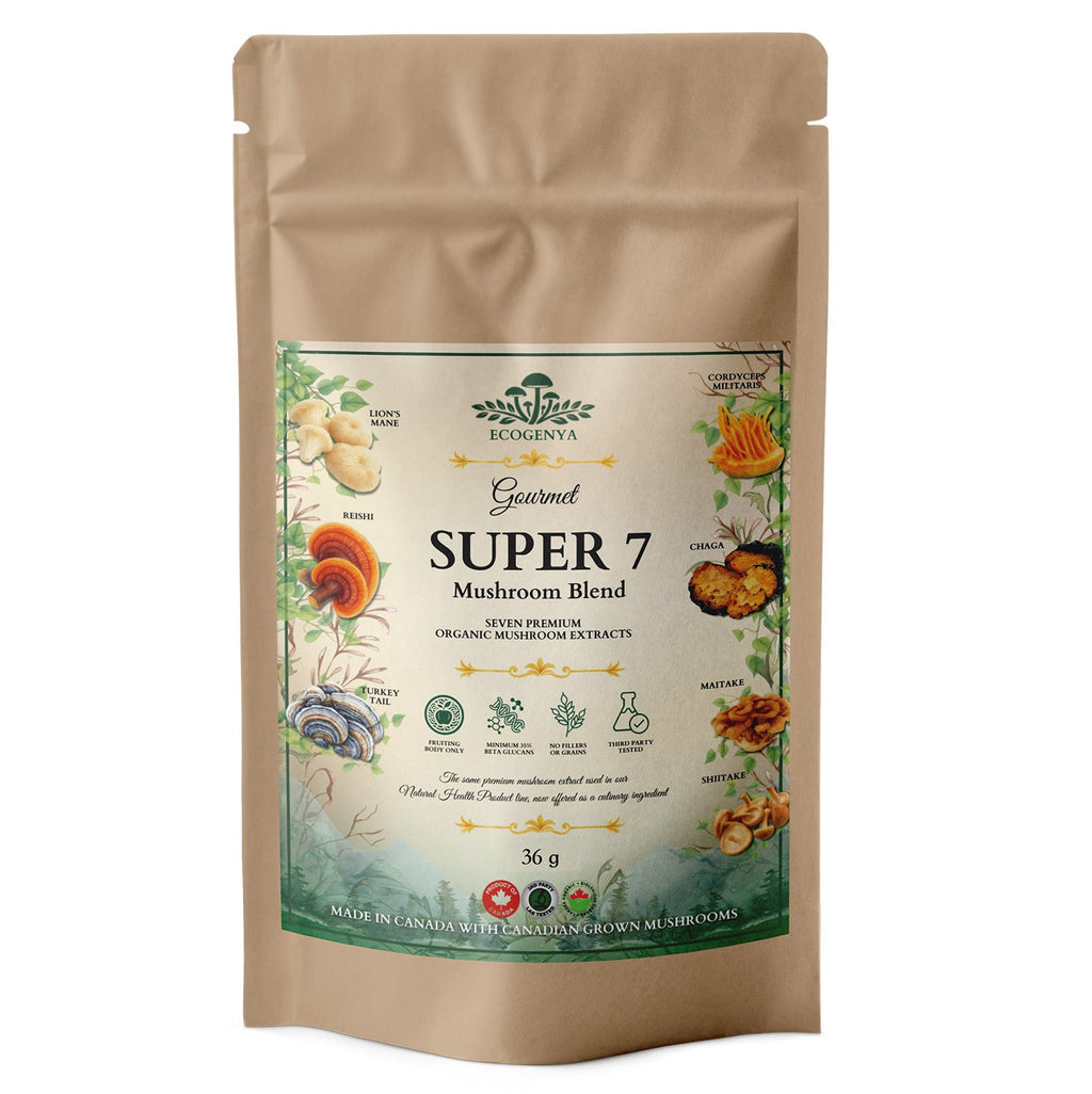 Ecogenya Gourmet Super 7 Mushroom Blend Powder – 7 Organic Fruiting Body Extracts for Coffee & Cooking