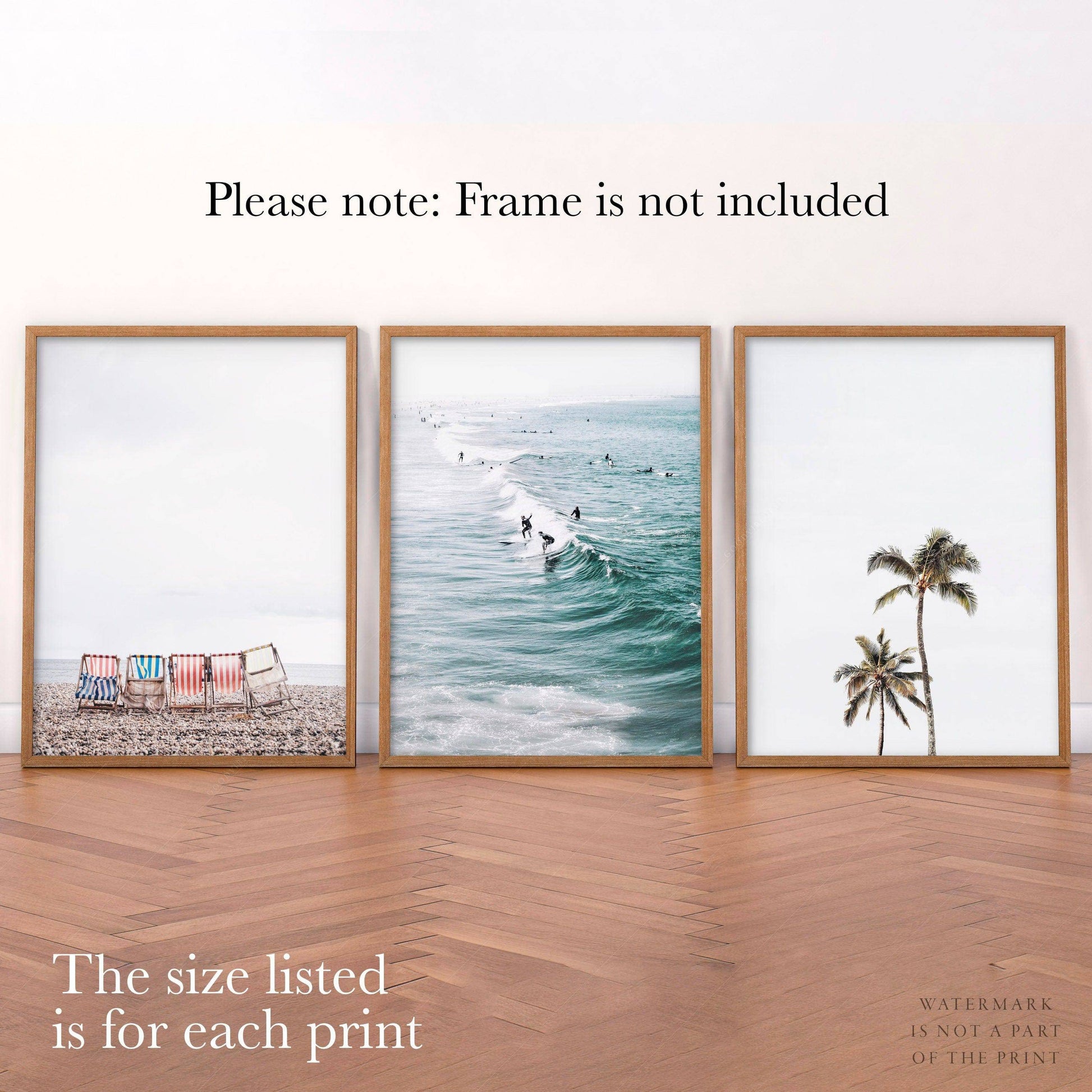 Coastal Beach Photography Set of 3 Prints – Surf Palm Tree Wall Art