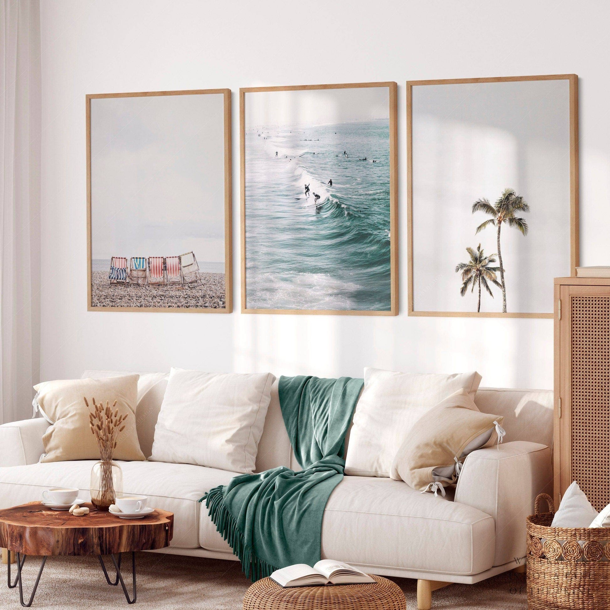 Coastal Beach Photography Set of 3 Prints – Surf Palm Tree Wall Art