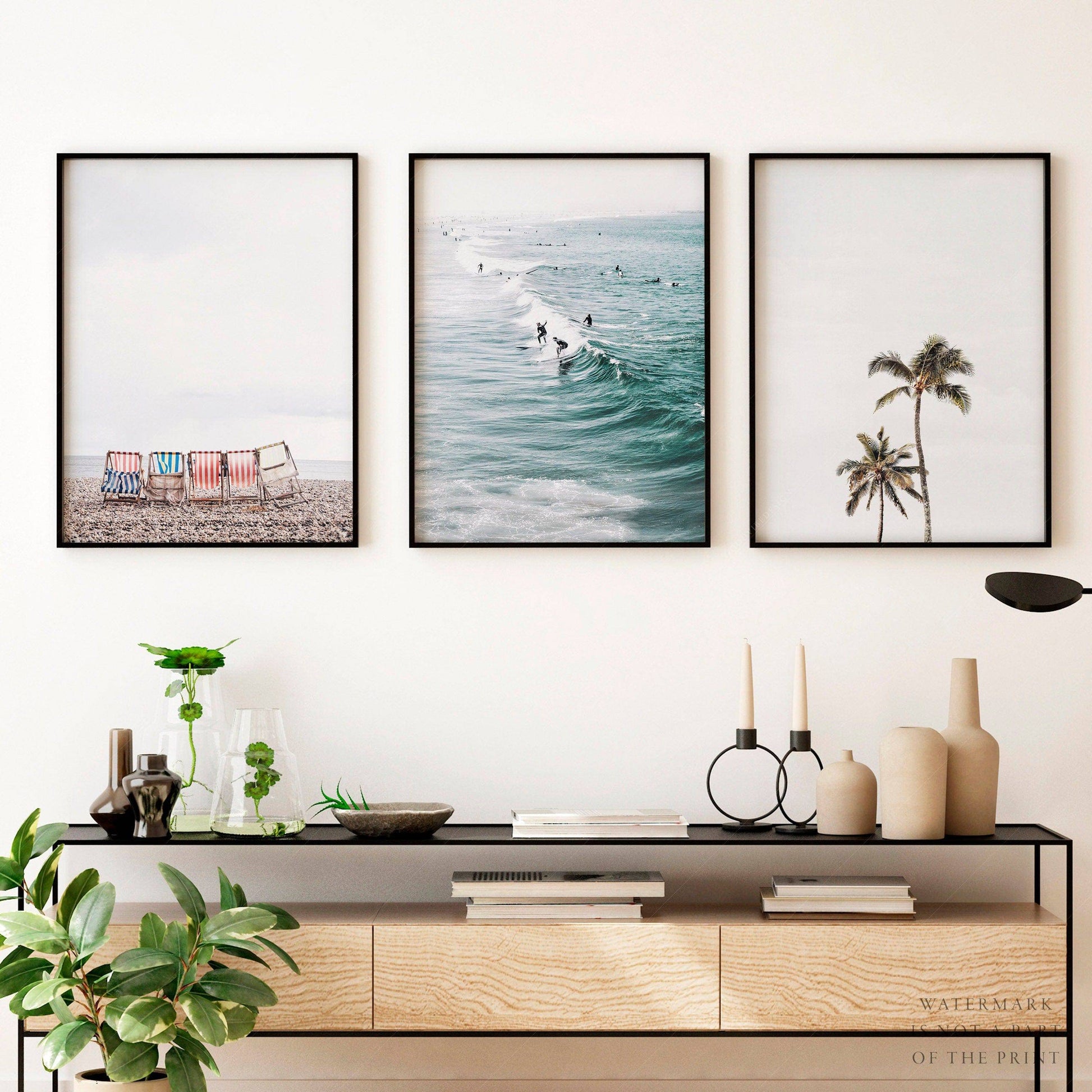 Coastal Beach Photography Set of 3 Prints – Surf Palm Tree Wall Art