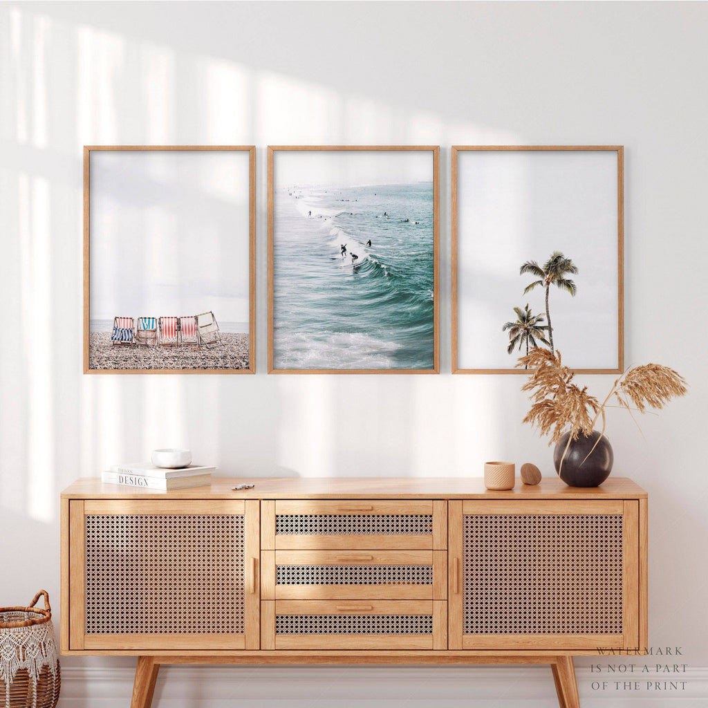 Coastal Beach Photography Set of 3 Prints – Surf Palm Tree Wall Art