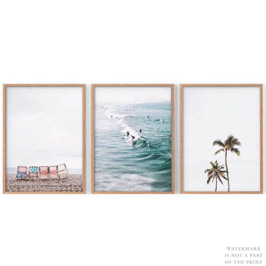 Coastal Beach Photography Set of 3 Prints – Surf Palm Tree Wall Art