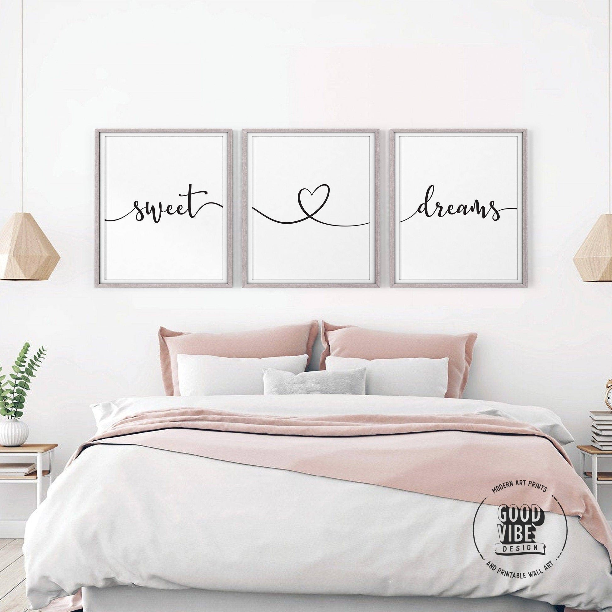 Sweet Dreams Set of 3 Prints – Minimalist Bedroom Wall Art Poster