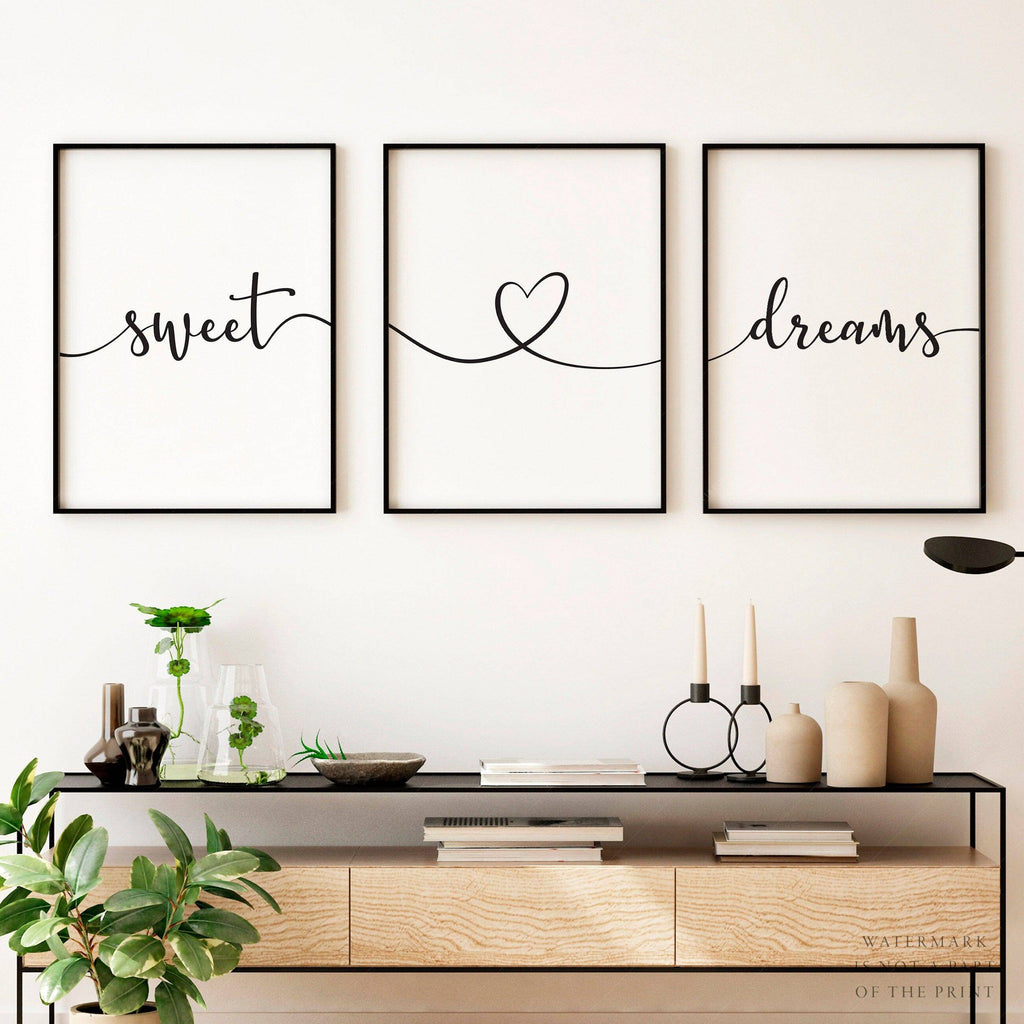 Sweet Dreams Set of 3 Prints – Minimalist Bedroom Wall Art Poster