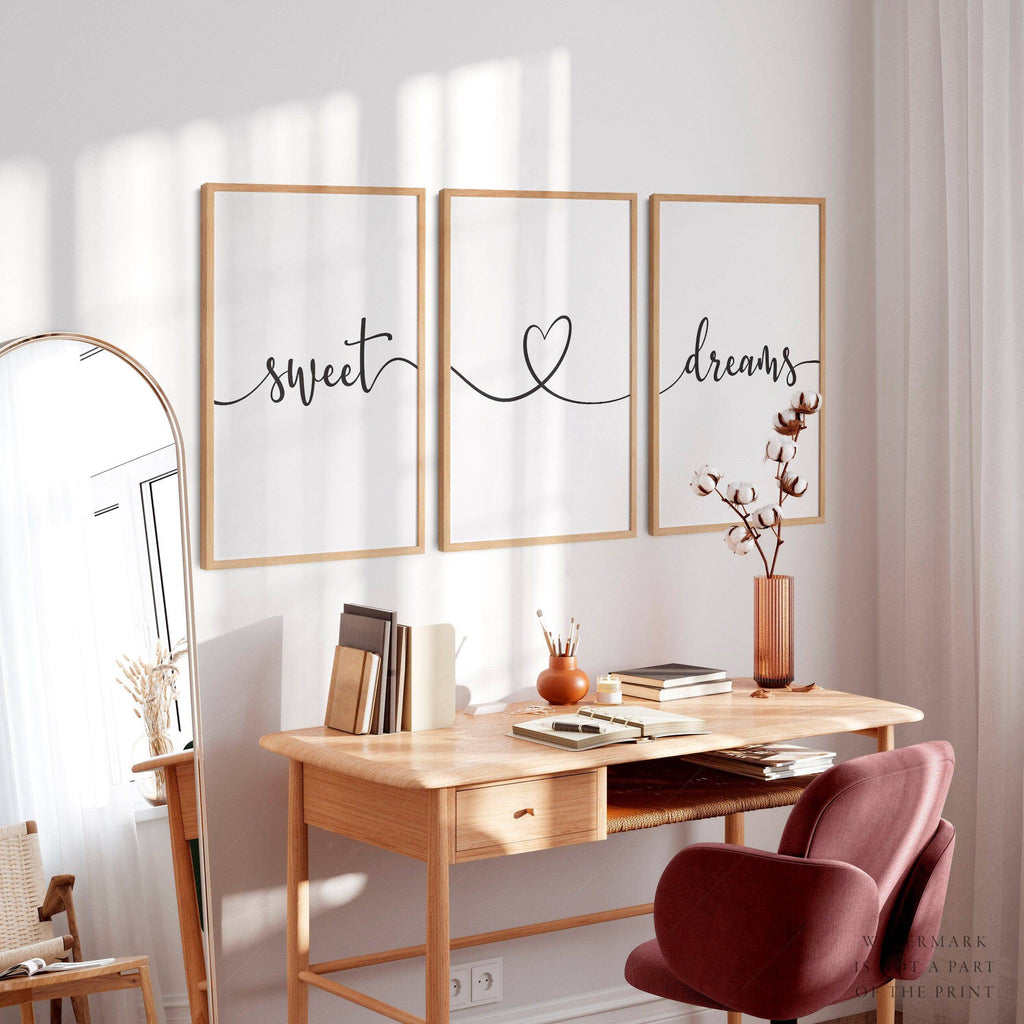 Sweet Dreams Set of 3 Prints – Minimalist Bedroom Wall Art Poster