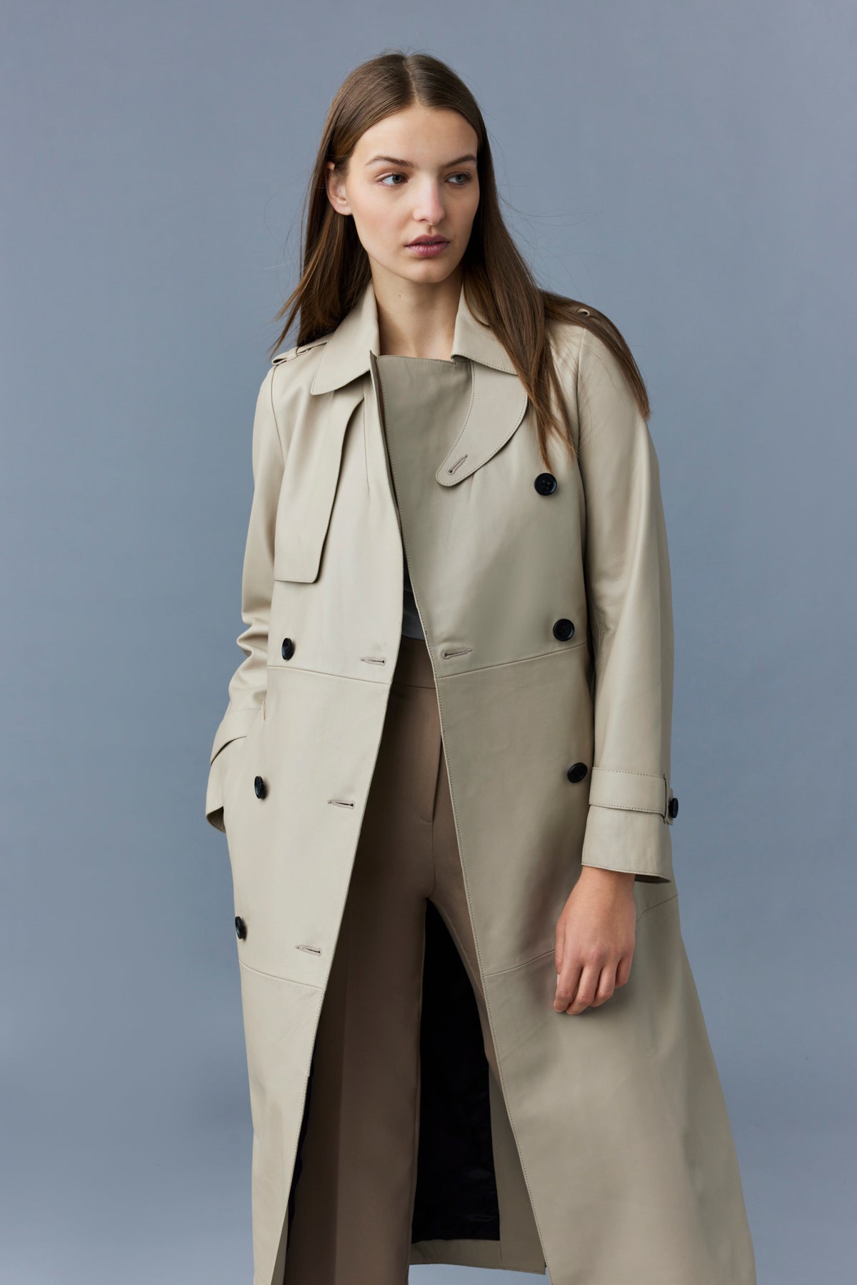 Trench-coat en cuir maxi GAEL-V