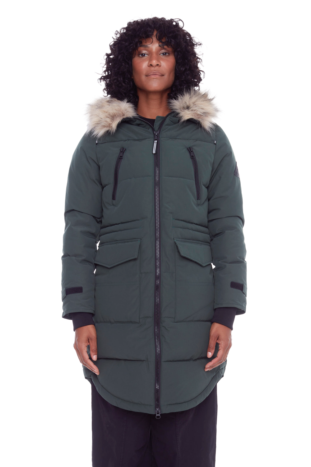 UKON | PARKA À CORDON DE SERRAGE EN DUVET VÉGAN POUR FEMME (RECYCLÉE), VERT FONCÉ