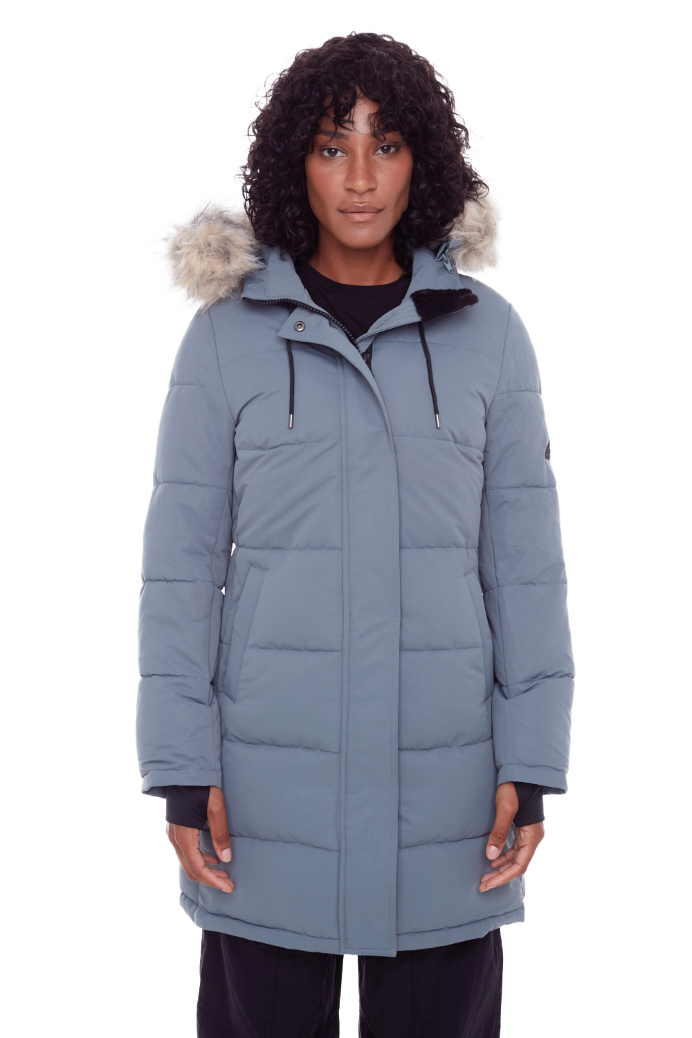 AULAVIK | PARKA À CAPUCHE MI-LONGUE EN DUVET VÉGAN (RECYCLÉE) POUR FEMME, ARDOISE
