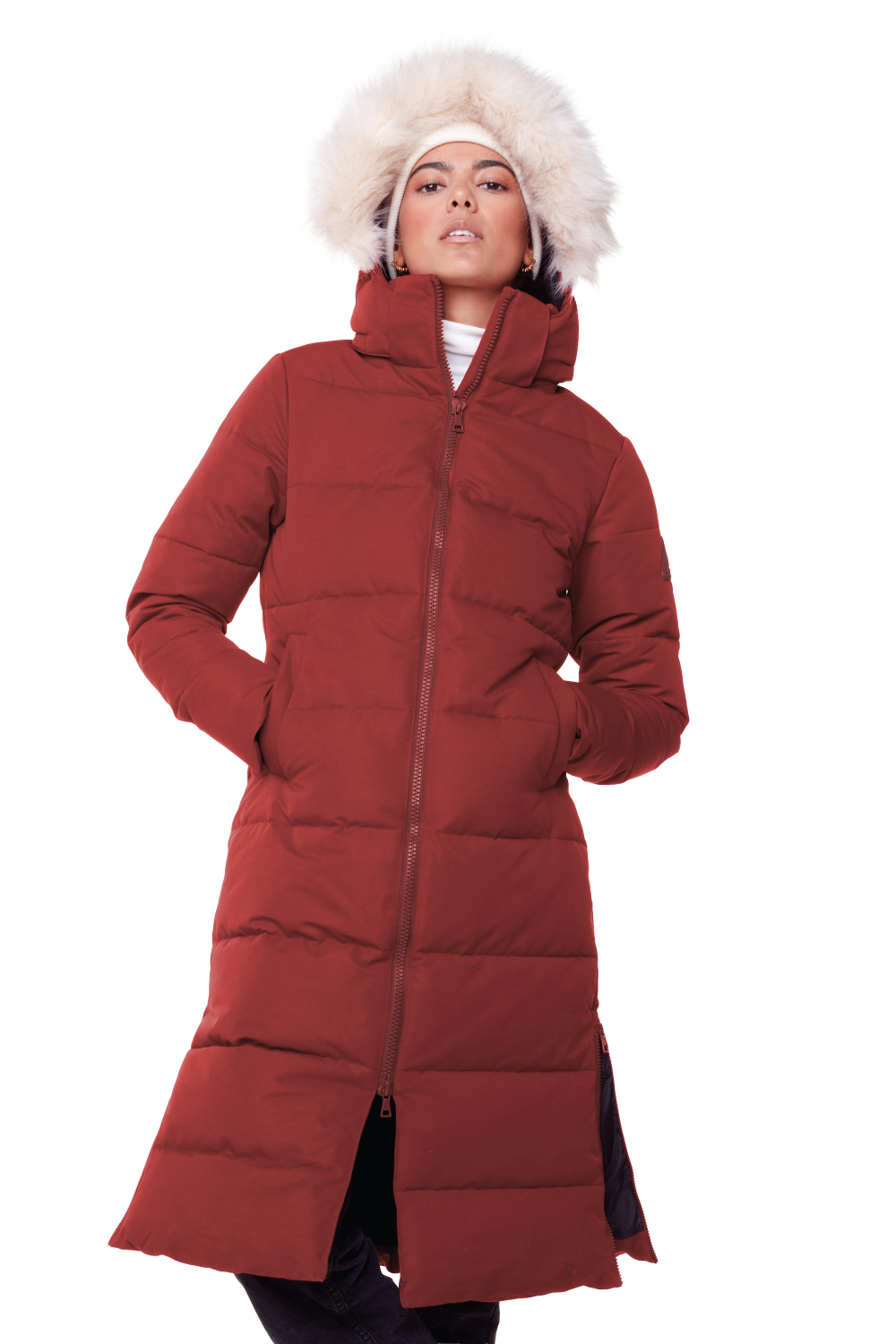 KLUANE | PARKA ULTRA LONGUE EN DUVET VÉGAN POUR FEMME (RECYCLÉE), ROUGE FONCÉ