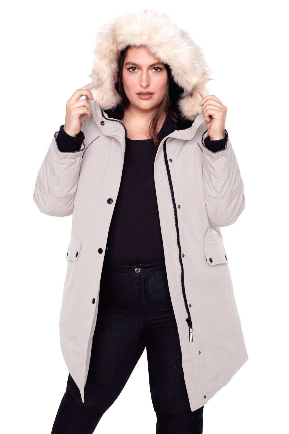 LAURENTIAN PLUS | PARKA LONGUE EN DUVET VÉGAN (RECYCLÉE) POUR FEMME, TAUPE (TAILLES GRANDES)