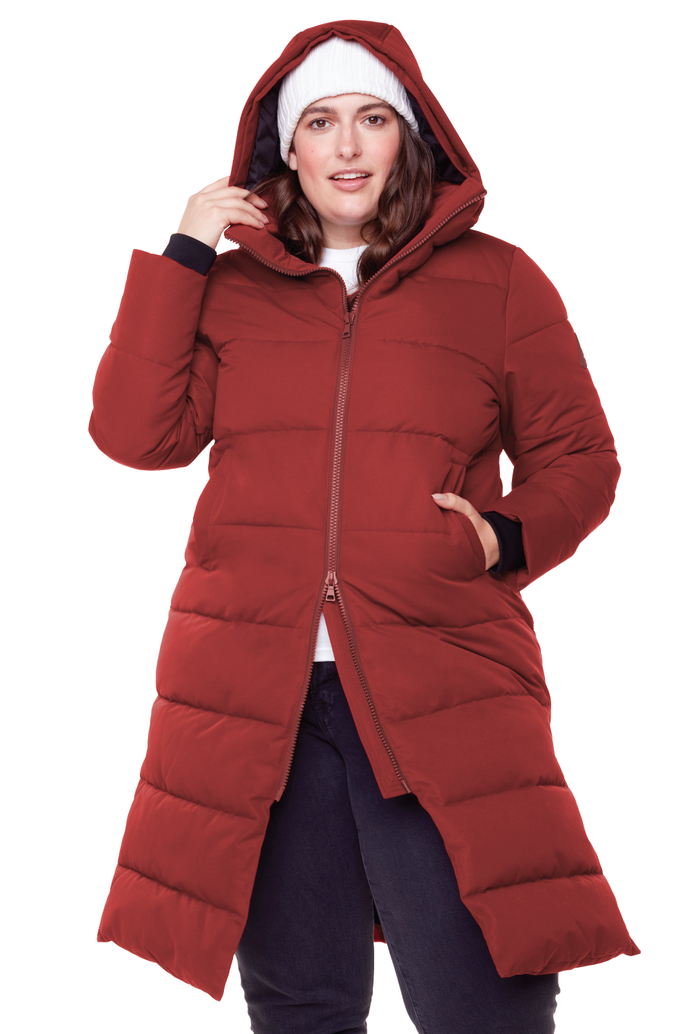 KLUANE PLUS | WOMEN'S VEGAN DOWN (RECYCLED) ULTRA LONG LENGTH PARKA, DEEP RED (PLUS SIZE)