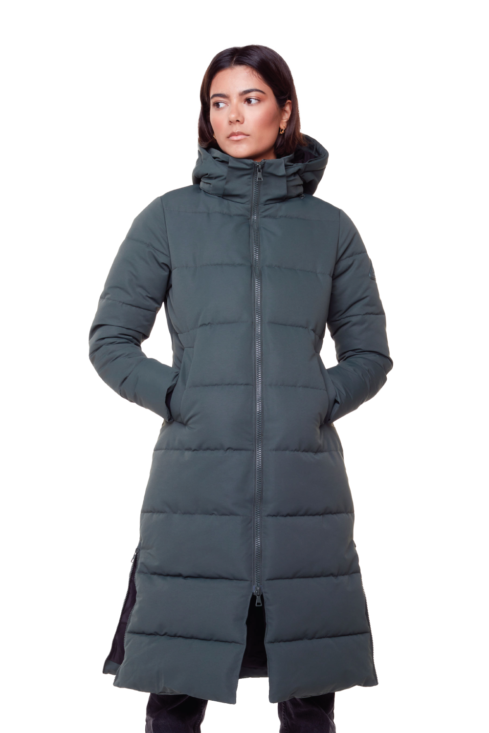 KLUANE | PARKA ULTRA LONGUE EN DUVET VÉGAN POUR FEMME (RECYCLÉE), VERT FORÊT