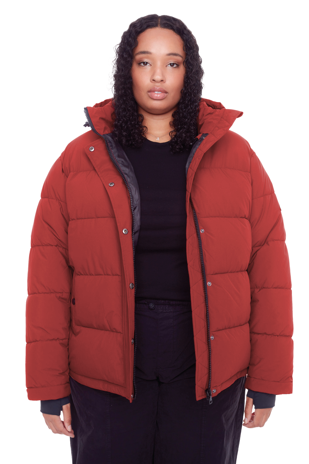 FORILLON PLUS | WOMEN'S VEGAN DOWN (RECYCLED) SHORT PUFFER JACKET, DEEP RED (PLUS SIZE)