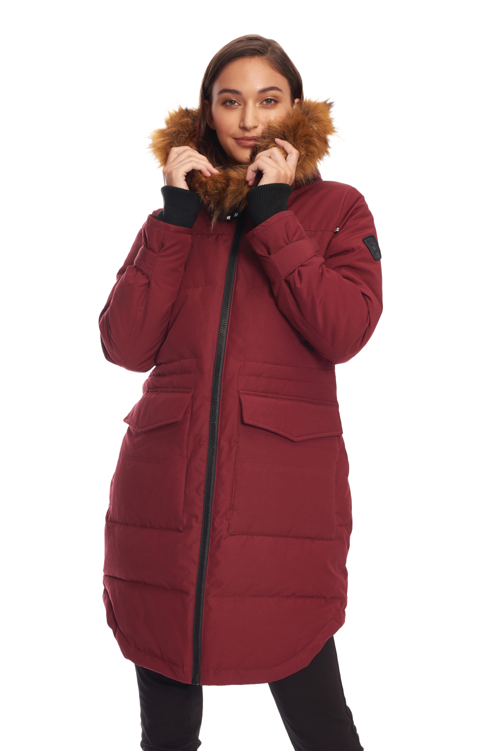 UKON | PARKA À CORDON DE SERRAGE EN DUVET VÉGAN POUR FEMME (RECYCLÉE), OXBLOOD
