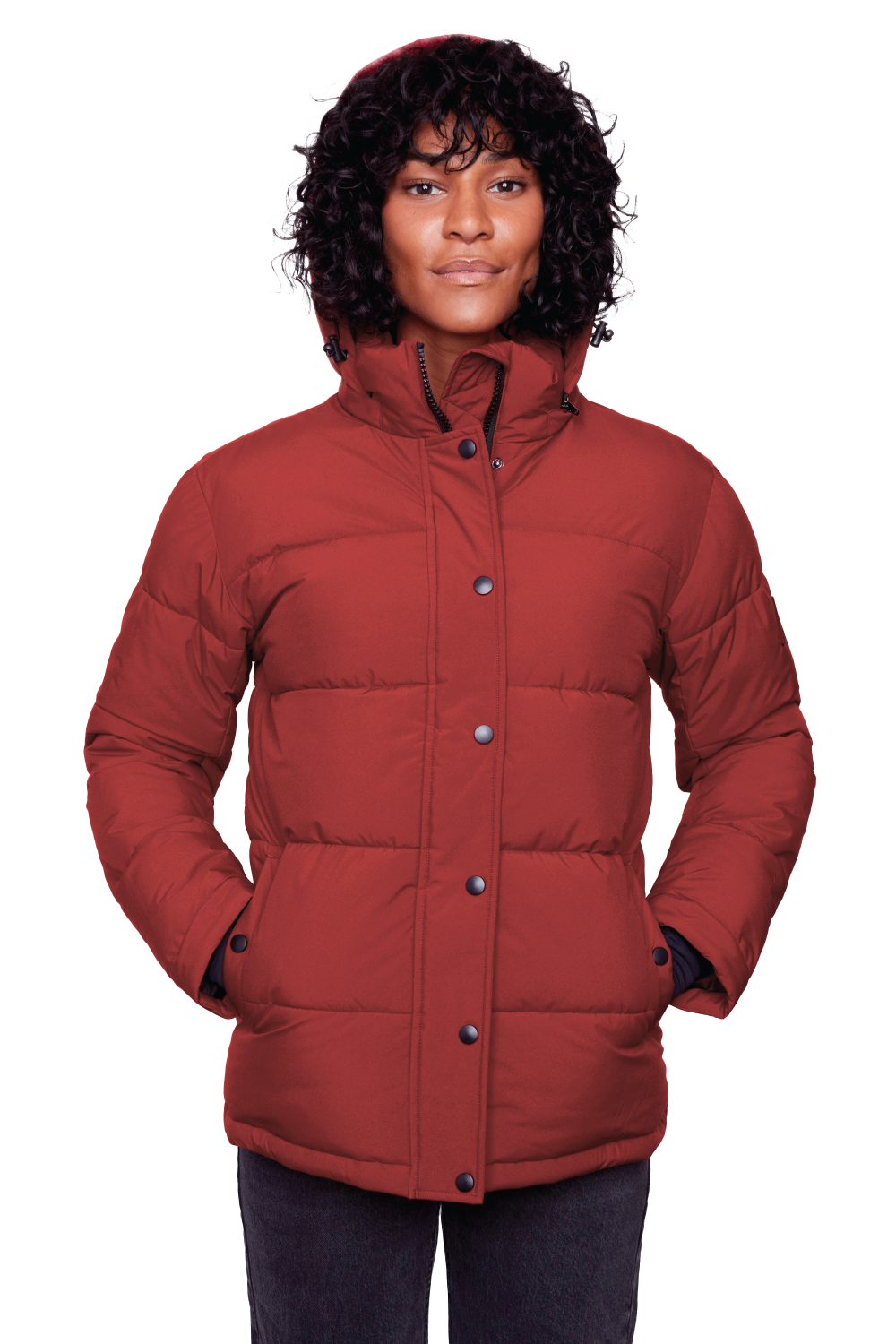FORILLON | WOMEN'S VEGAN DOWN (RECYCLED) SHORT PUFFER JACKET, DEEP RED