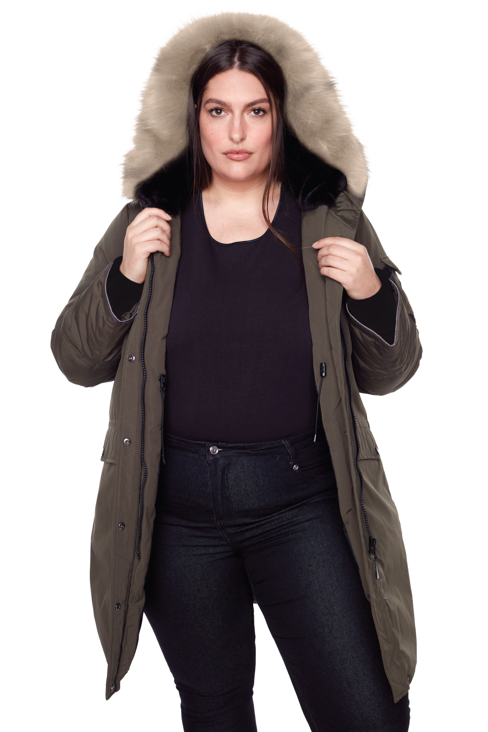 LAURENTIAN PLUS | WOMEN'S VEGAN DOWN (RECYCLED) LONG PARKA, OLIVE (PLUS SIZE)