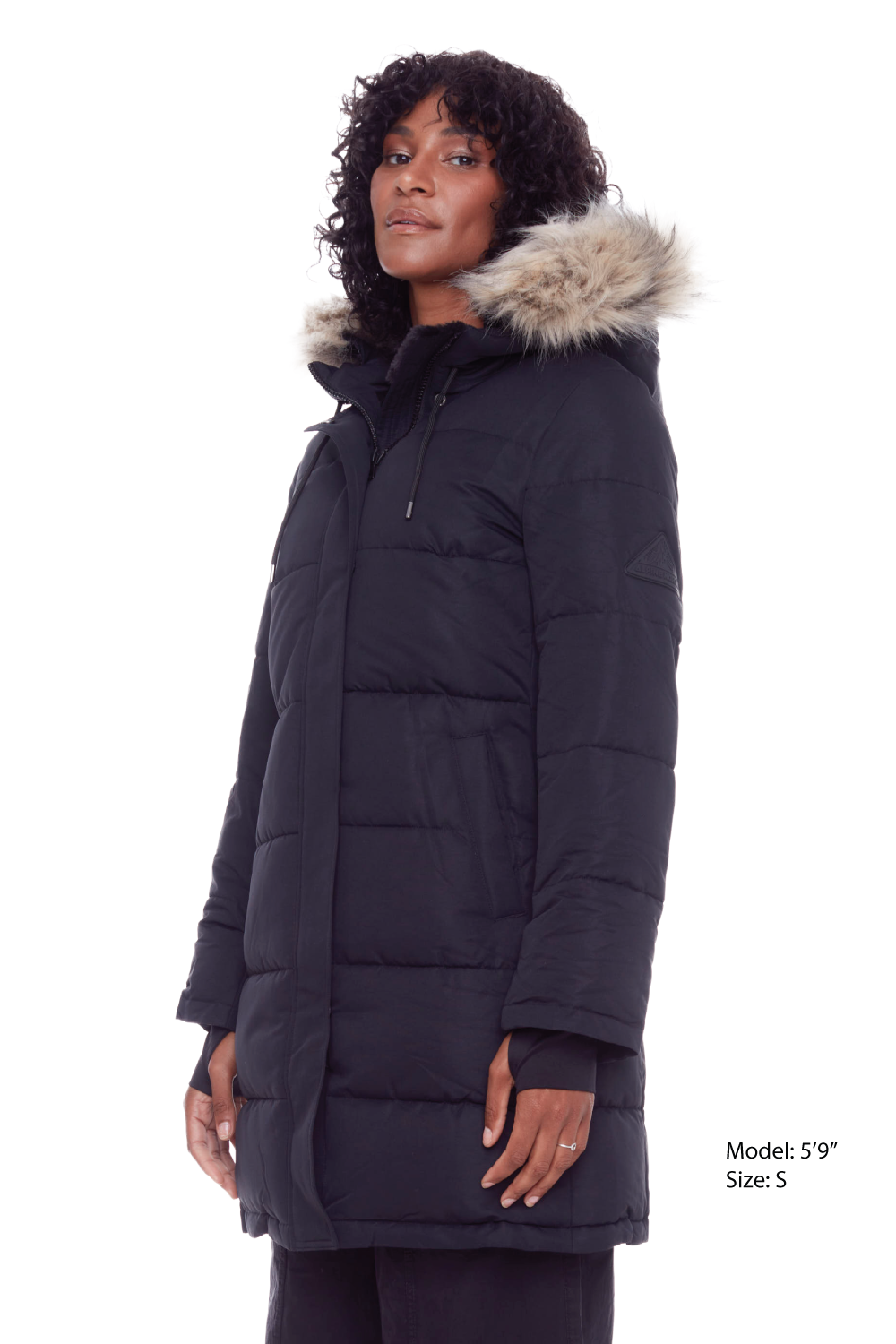 AULAVIK | PARKA À CAPUCHE MI-LONGUE EN DUVET VÉGAN (RECYCLÉE) POUR FEMME, NOIR