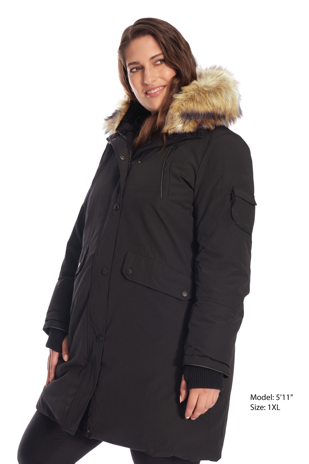LAURENTIAN PLUS | PARKA LONGUE EN DUVET VÉGAN (RECYCLÉE) POUR FEMME, NOIR (TAILLES GRANDES)