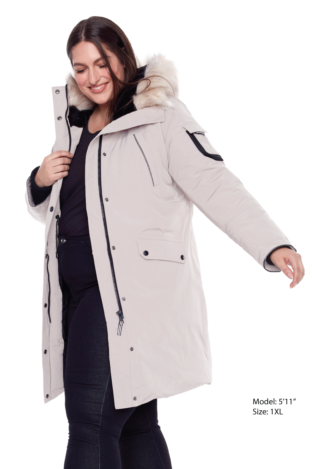 LAURENTIAN PLUS | PARKA LONGUE EN DUVET VÉGAN (RECYCLÉE) POUR FEMME, TAUPE (TAILLES GRANDES)