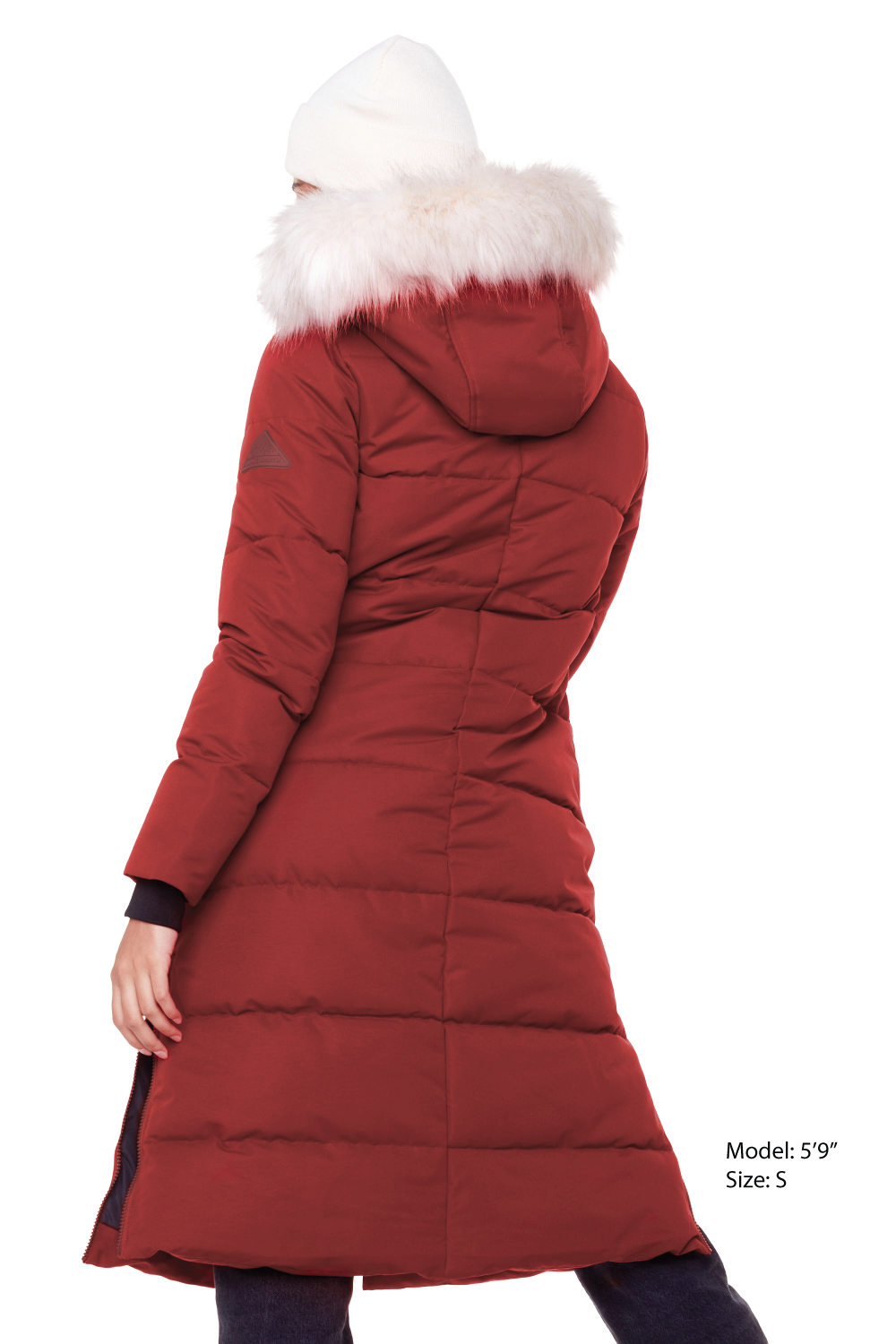 KLUANE | PARKA ULTRA LONGUE EN DUVET VÉGAN POUR FEMME (RECYCLÉE), ROUGE FONCÉ