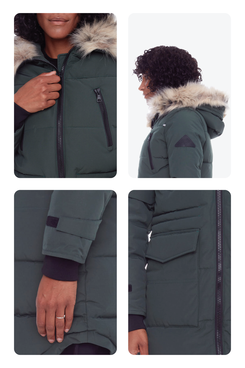 UKON | PARKA À CORDON DE SERRAGE EN DUVET VÉGAN POUR FEMME (RECYCLÉE), VERT FONCÉ