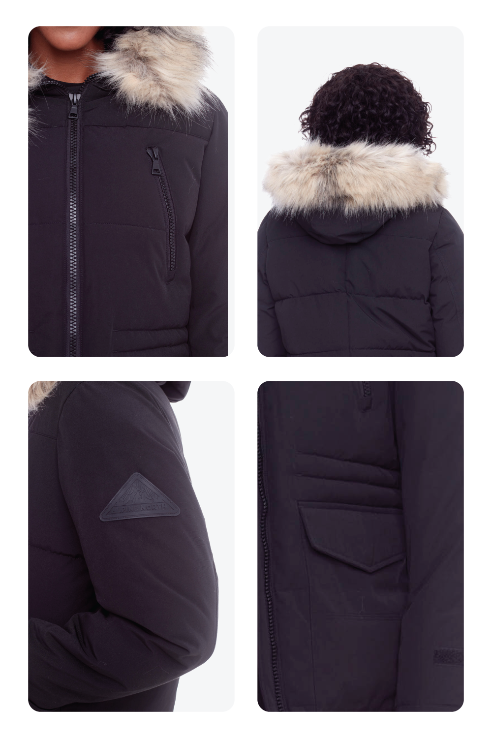 UKON | PARKA FEMME EN DUVET VÉGAN (RECYCLÉE) AVEC CORDON DE SERRAGE, NOIR